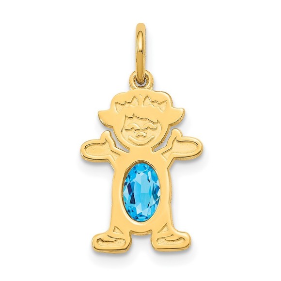 Million Charms 10k Yellow Gold Girl 6x4 Oval Genuine Blue Topaz-December